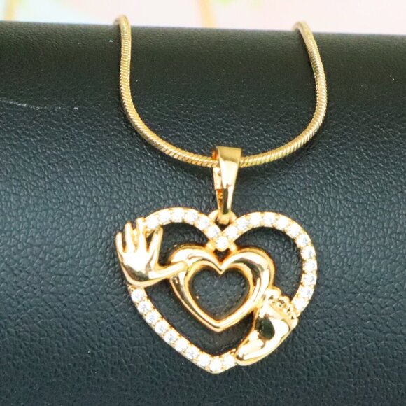 "Rose Gold Baby Heart Pendant with Tiny Hands and Feet Design, XPPT1244 - Picture 1 of 12